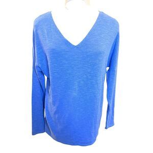 Eileen Fisher Organic Linen/Cotton Blend V-Neck Sweater X-Large Royal Blue